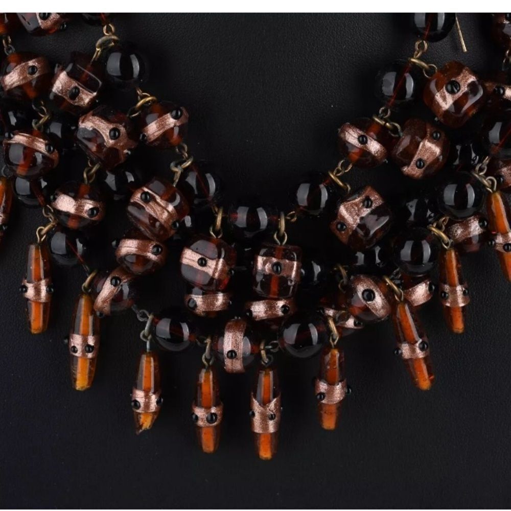 Vintage Eric Beamon Brown Beaded Necklace and Earrings - Picture 3 of 4